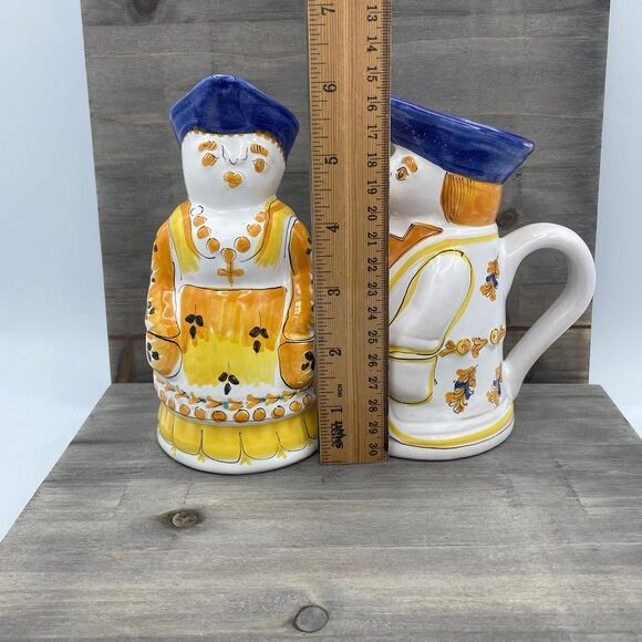 Vintage Pair of Figural Hand Painted Ceramic Milk & Cream Pitchers Made in Italy - Picture 9 of 12